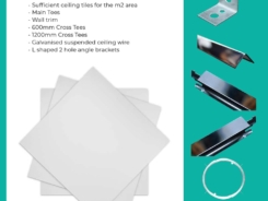 Vinyl Faced Ceiling Tiles and Polished Chrome Grid-Full Ceiling-Per 1 square metre