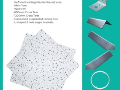 ND Fissured Ceiling Tiles and Brushed Chrome Grid-Full Ceiling-Per 1 square metre