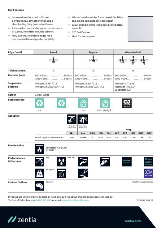 ZENTIA ARMSTRONG Dune Microlook 600mm X 600mm (16 Ceiling Tiles Per Box) to fit a 15mm grid system