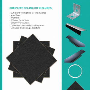 Rockfon Charcoal Acoustic Ceiling Tiles and Black Grid – Complete Ceiling Kit – Per 1 Square Metre