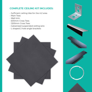 Vinaline Black Vinyl Tiles and Black Grid – Complete Ceiling Kit – Per 1 Square Metre